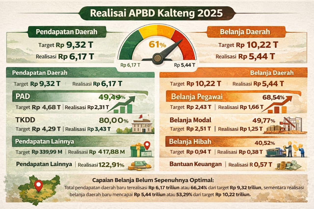 Pendapatan Ngebut, Belanja APBD Kalteng Baru 53,29 Persen