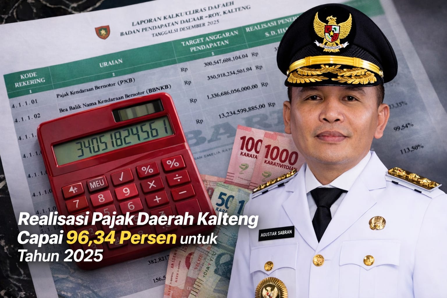 Realisasi Pajak Daerah Kalteng 2025 Capai 96,34 Persen