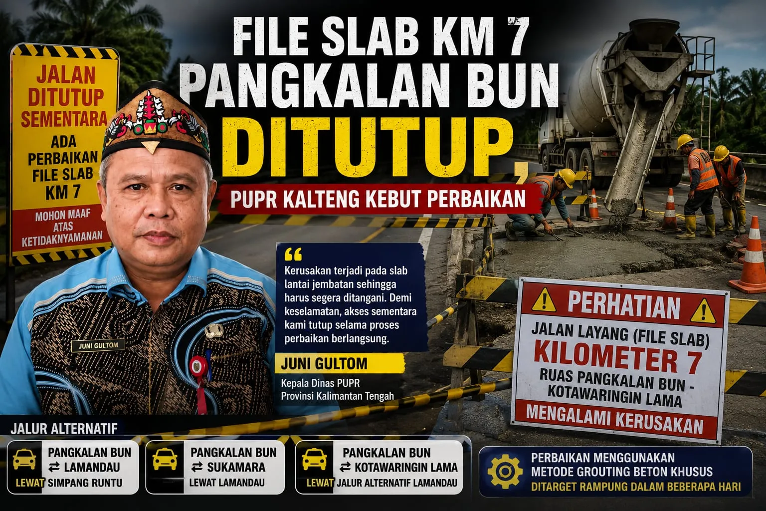 File Slab Km 7 Pangkalan Bun Ditutup, PUPR Kalteng Kebut Perbaikan
